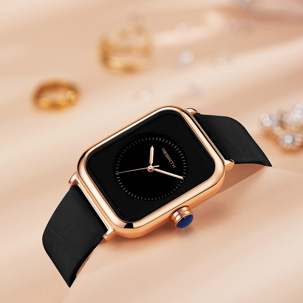 REBIRTH Jam Tangan Wanita Santai Mode Tali Kulit Tahan Air Kuarsa Jam Tangan Cewek-6