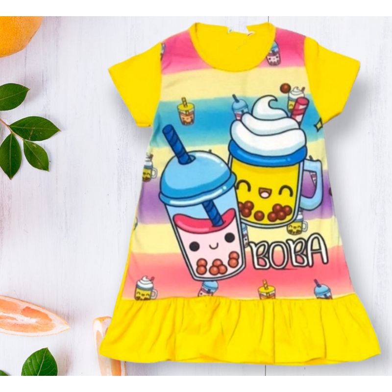 BISA COD-DRESS ANAK BOBA DRINK TERBARU