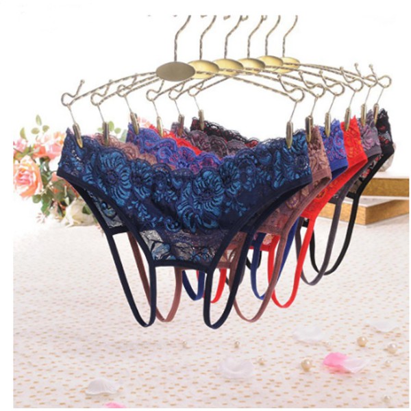 G-String Wanita Open Celana Dalam Sexy Hollow Lace Motif Lingerie c087