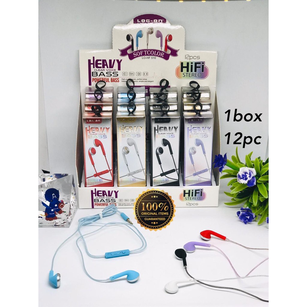 1KOTAK~Log On Handsfree Softcolor LO-HF510 earphone headset original log on HARGA PER BOX 12PCS