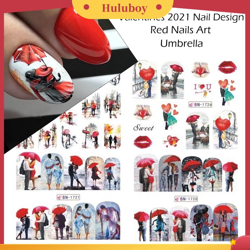 Huluboy Huluboy♡ Stiker Kuku Desain Valentine Romantis Ultra Tipis DIY Untuk Manicure