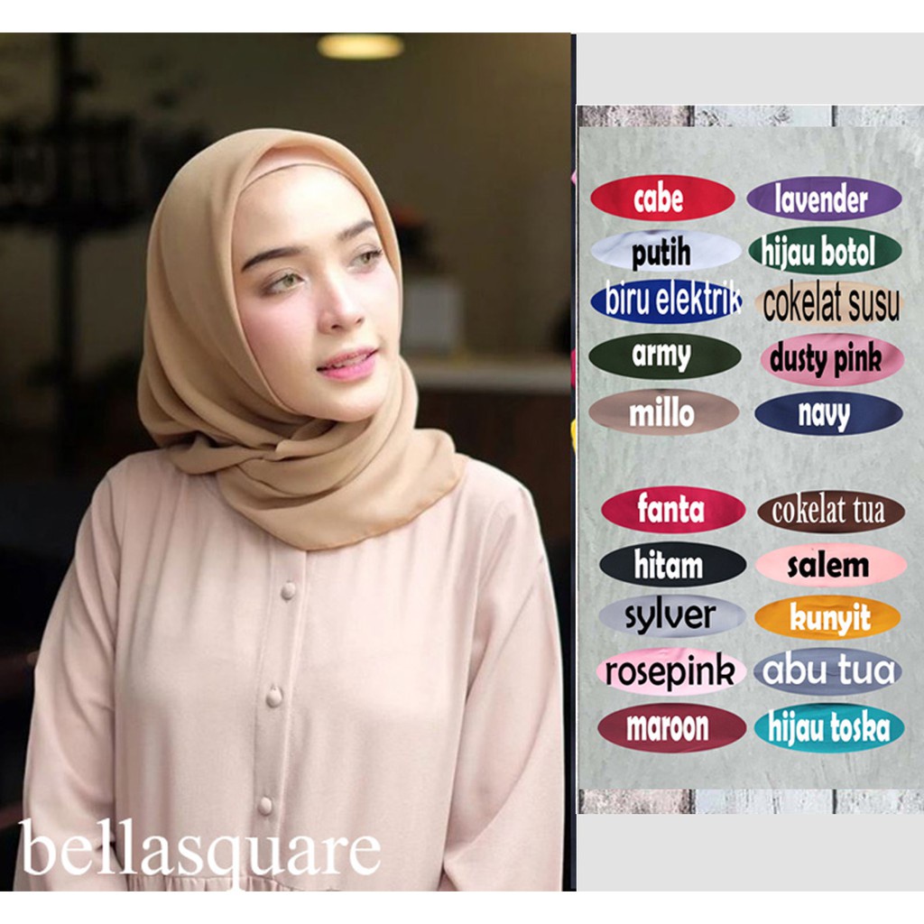 JILBAB SEGI EMPAT BELLA SQUARE JAHIT TEPI HIJAB KERUDUNG POLOS POLLYCOTTON 110 X 110 GROSIR