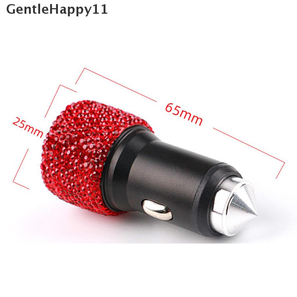 Gentlehappy Kabel Charger Dual Port USB Aksen Berlian Imitasi Bling Untuk Mobil