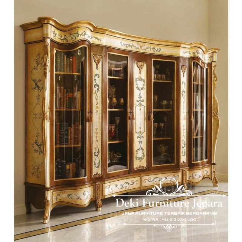 LEMARI HIAS KACA BUFET PAJANGAN MINIMALIS RUANG TAMU MEWAH TERBARU KAYU JATI RAK BUKU CUSTOM