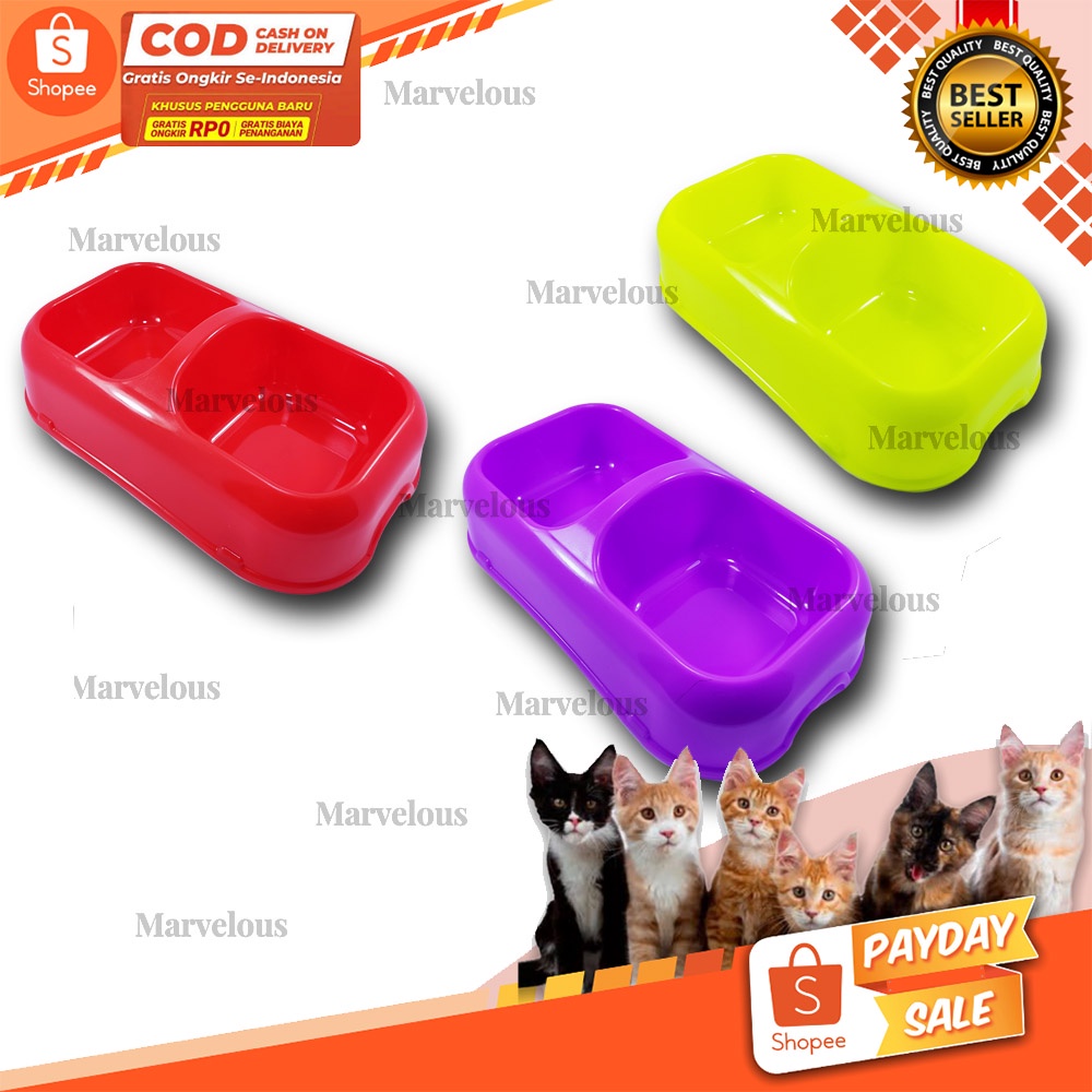 Tempat Makan Kucing (Bowl / Chiro Plate) Double Model Kotak / Aksesoris Kebutuhan Hewan Peliharaan