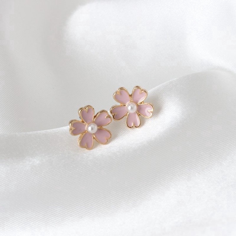 Anting Bunga Sakura Lucu Cantik Cute Flower Pearl Earring Stud Korea Style