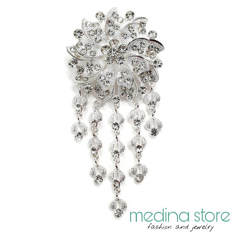 Bros Kebaya Mewah/Bros Besar Elegant/Bros Jurai/Bros Cantik Mewah Murah/Bros Permata Mawar-New A - Putih