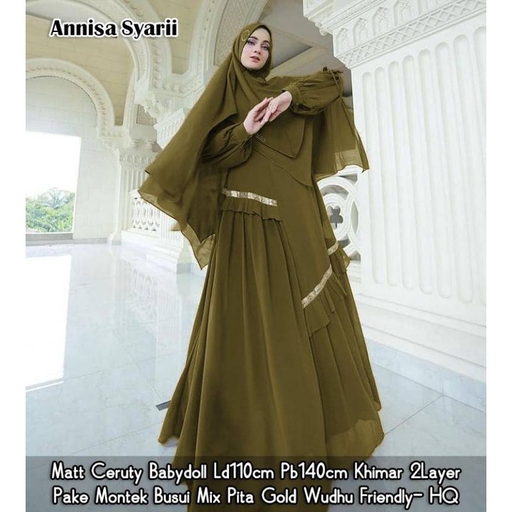 Cod Annisa List Syari/pakaian wanita/gamis set khimar/gamis busui ld 110/gamis mewah/gamis premium k
