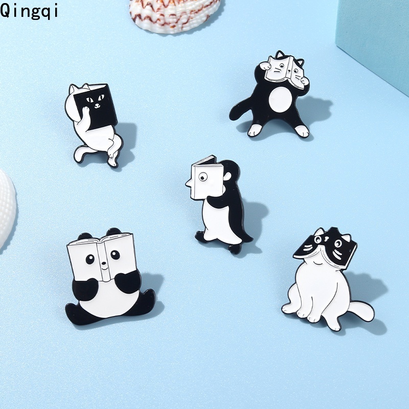 Bros Pin Enamel Bentuk Kartun Hewan Panda Kucing Penguin Untuk Hadiah Teman