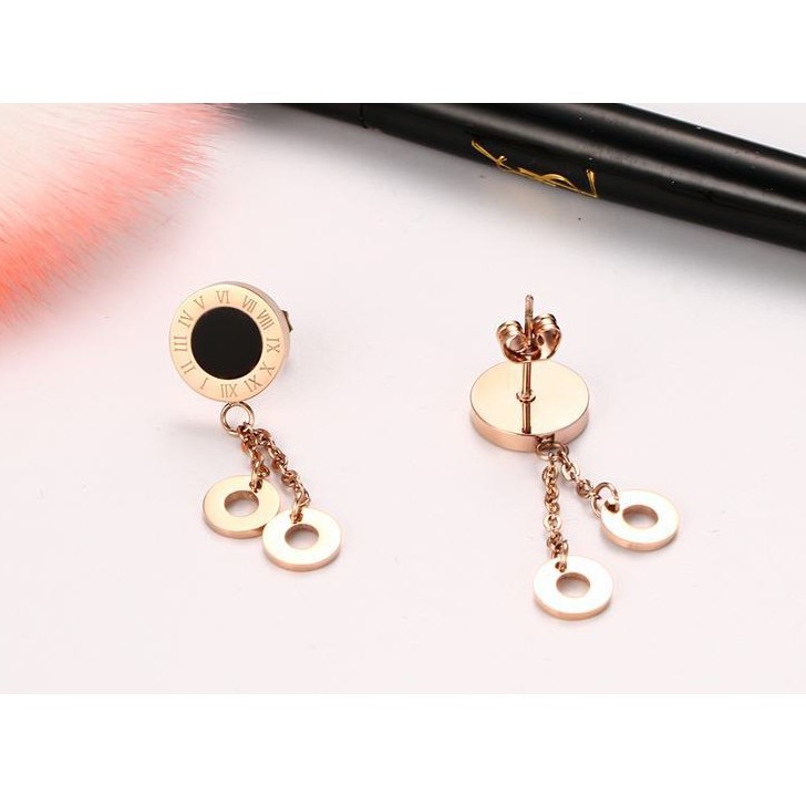 Anting Titanium Rose Gold Asli Wanita Fashion Anti Karat Murah AA038 motif pesta elegant mewah