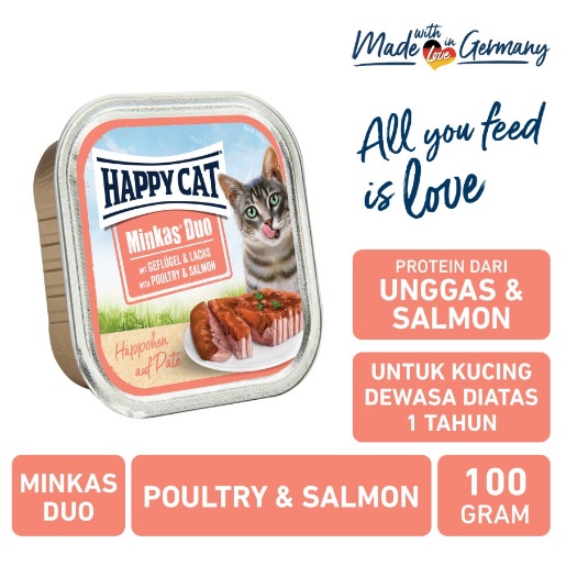 Happy Cat Minkas Duo Poultry &amp; Salmon 100gr Wet Food Kucing