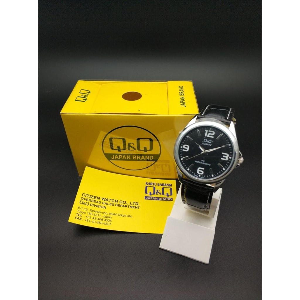 Q Q QQ Analaog Jam Tangan Unisex Hitam Kulit KW08J305Y Original Terlaris