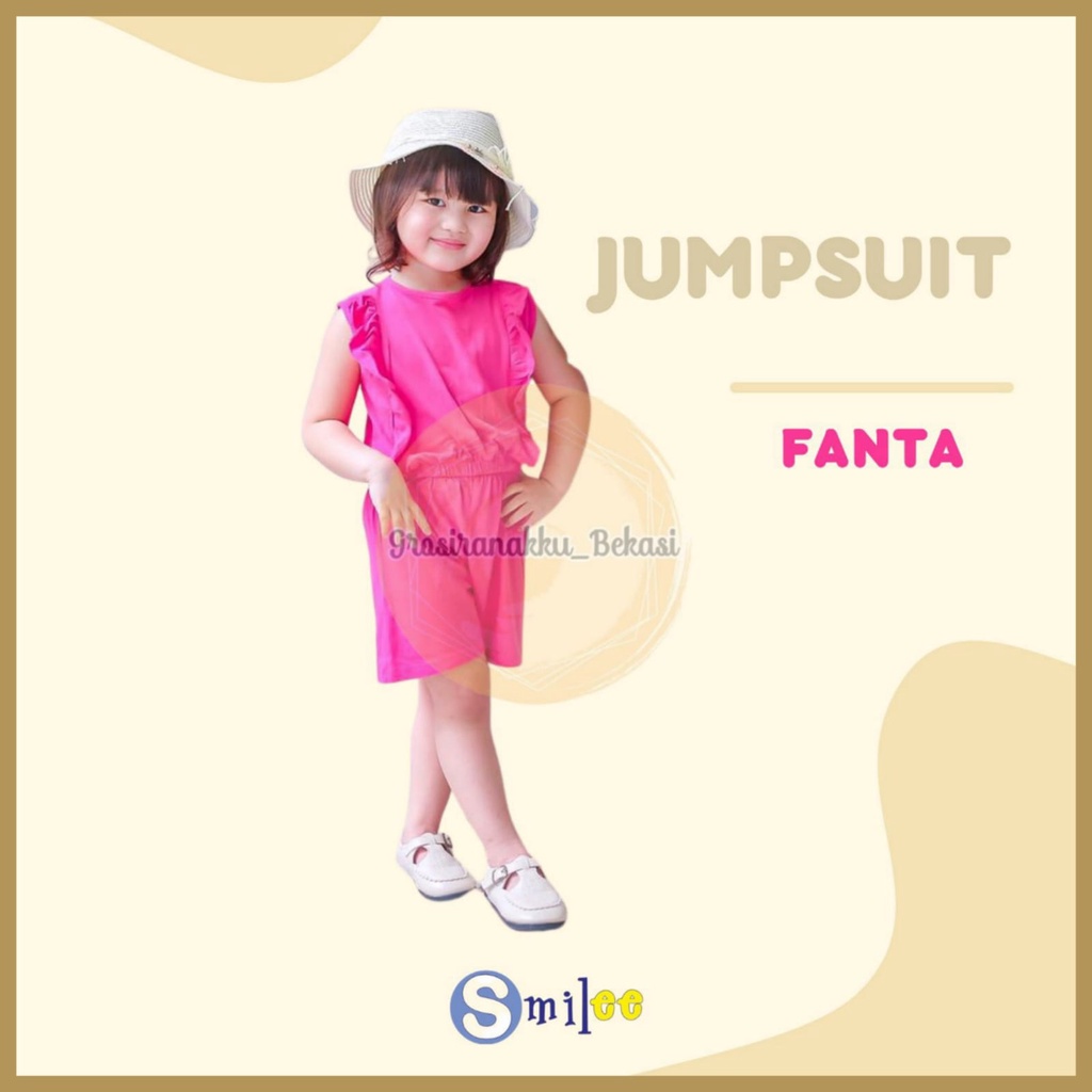 Jumpsuit Anak Smilee Nada polos Warna Pink Fanta Size 1-5Tahun