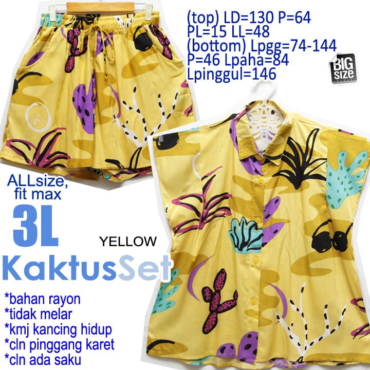 SALE Kaktus Set SETELAN ATASAN BLOUSE CELANA PENDEK KATUN RAYON ADEM SUPER JUMBO BIG SIZE XXXL 3L 3X