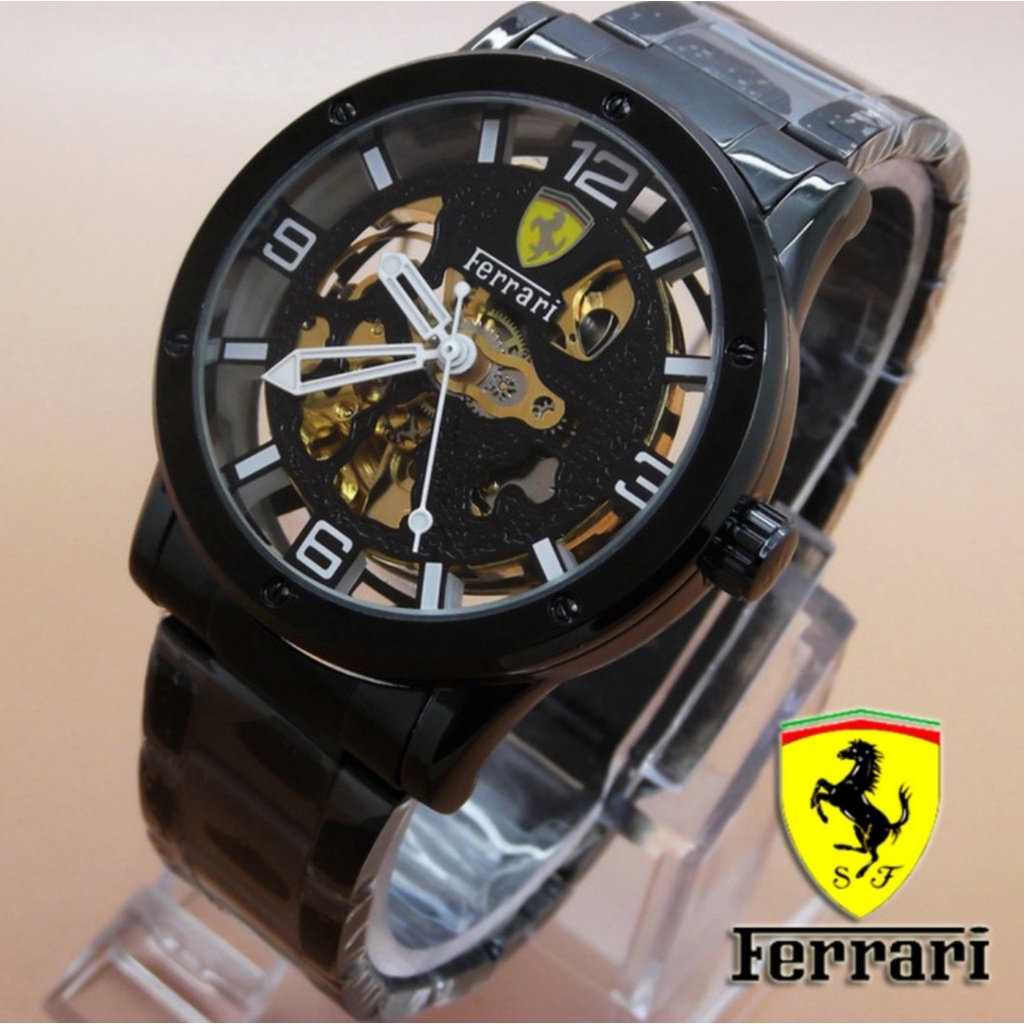 JAM TANGAN FERRARI MESIN OTOMATIS TANPA BATRAI RANTAI STAINLESS FREEE BOX