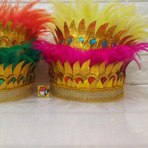 ➫ Mahkota topi bulu aksesoris kepala papua irian jaya tarian tari daerah - Kuning ✩