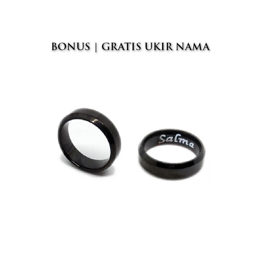 Cincin titanium hitam anti karat ukir nama custom sendiri