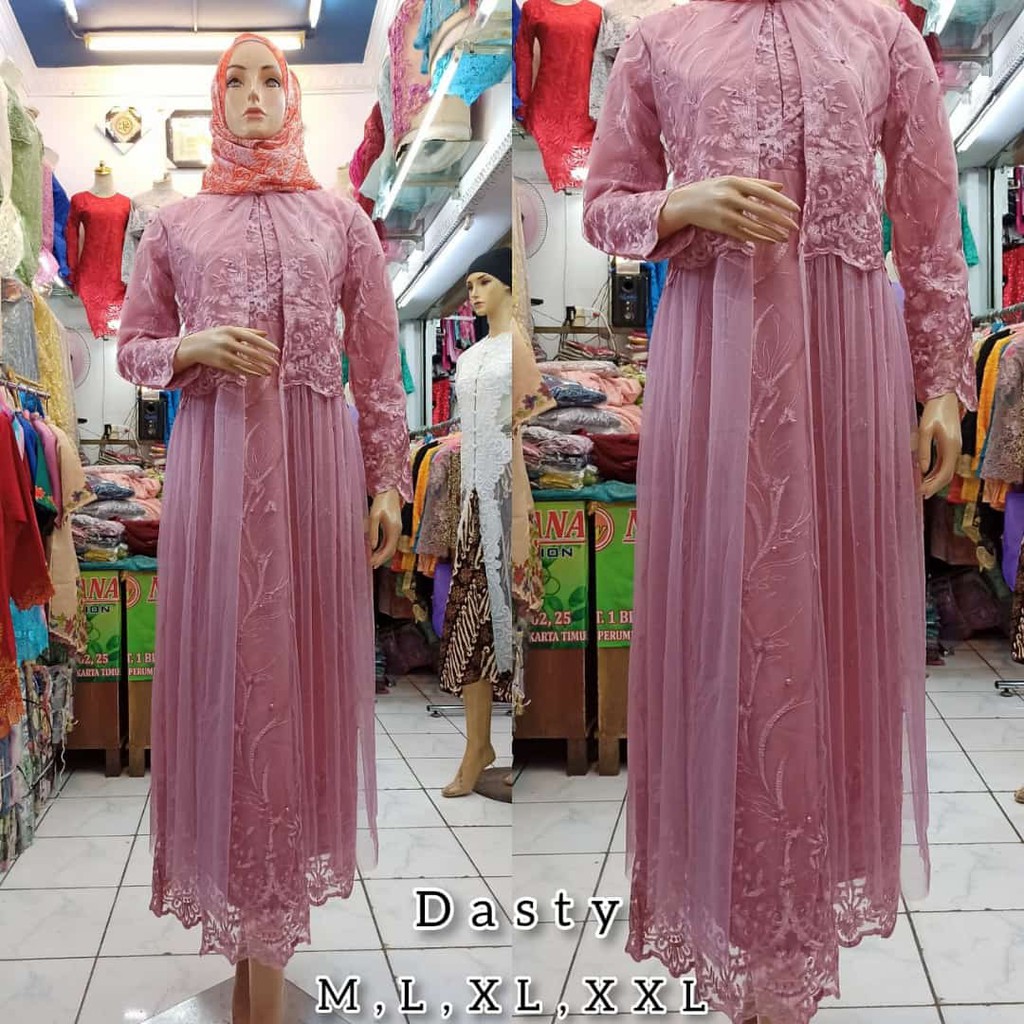 TERBARU LONG DRESS PESTA TULLE MUTIARA BORDIR / PROMO LONG DRES TULLE BORDIR TIMBUL / GAMIS PESTA