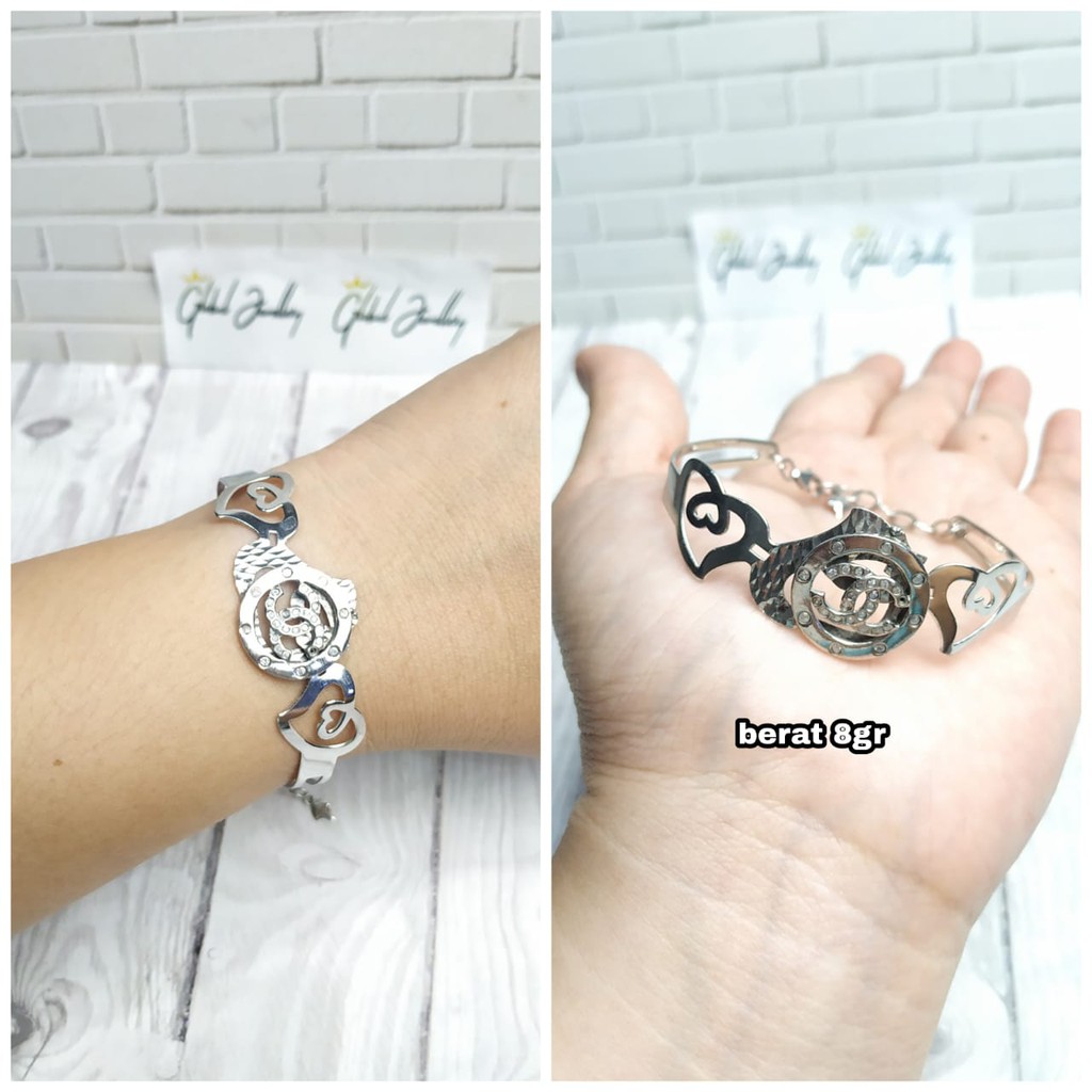 GELANG BANGKOK LEBAR MATA CC PERAK ASLI LAPIS EMAS PUTIH S925 CI070