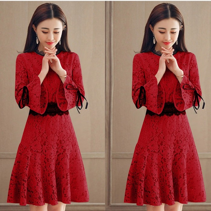 ❤️Bodycon Dress Brukat Brokat Lace Lokal Bandung❗️Lengan Terompet Yellow Mustard Belleza Dress MPD