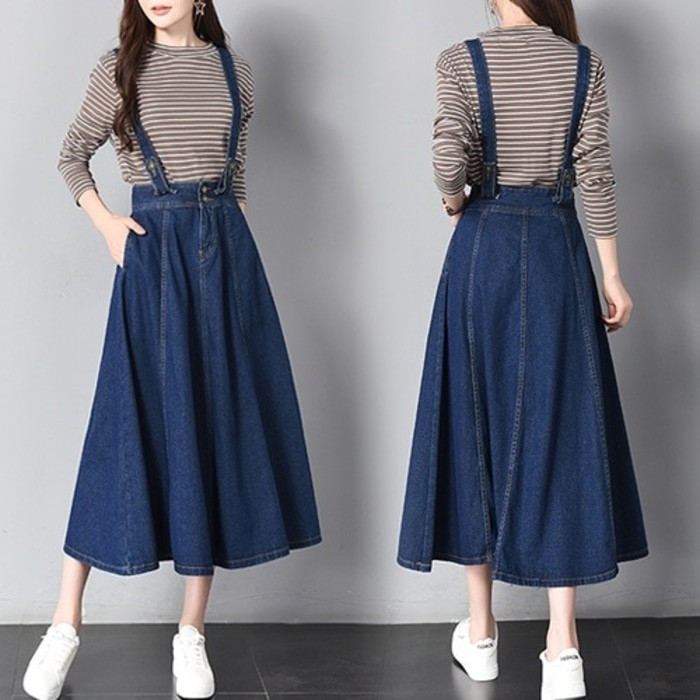 Hyekyo Denim Overall Skirts (#6085)/Rok Panjang/Rok Kodok/Rok jeans