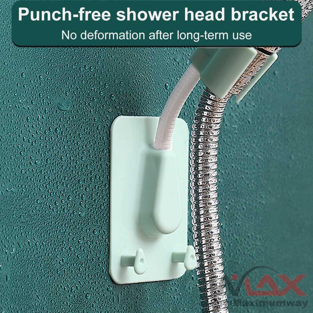 Holder kepala shower kamar mandi Penyangga dinding Kepala Shower Hose Holder Bracket Wall Stickers Hooks Shower Head Holder Adjustable Stickers Shower Head Bracket Wall Mount With 2 Hooks Stand Shower Accessories