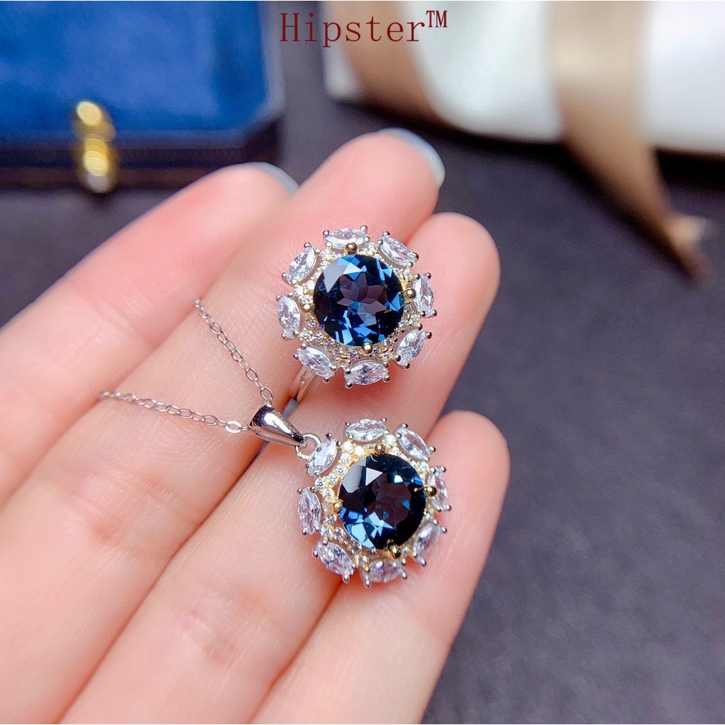 New Fashion Hot Sale Natural Sky Sapphire Set Rings Pendant