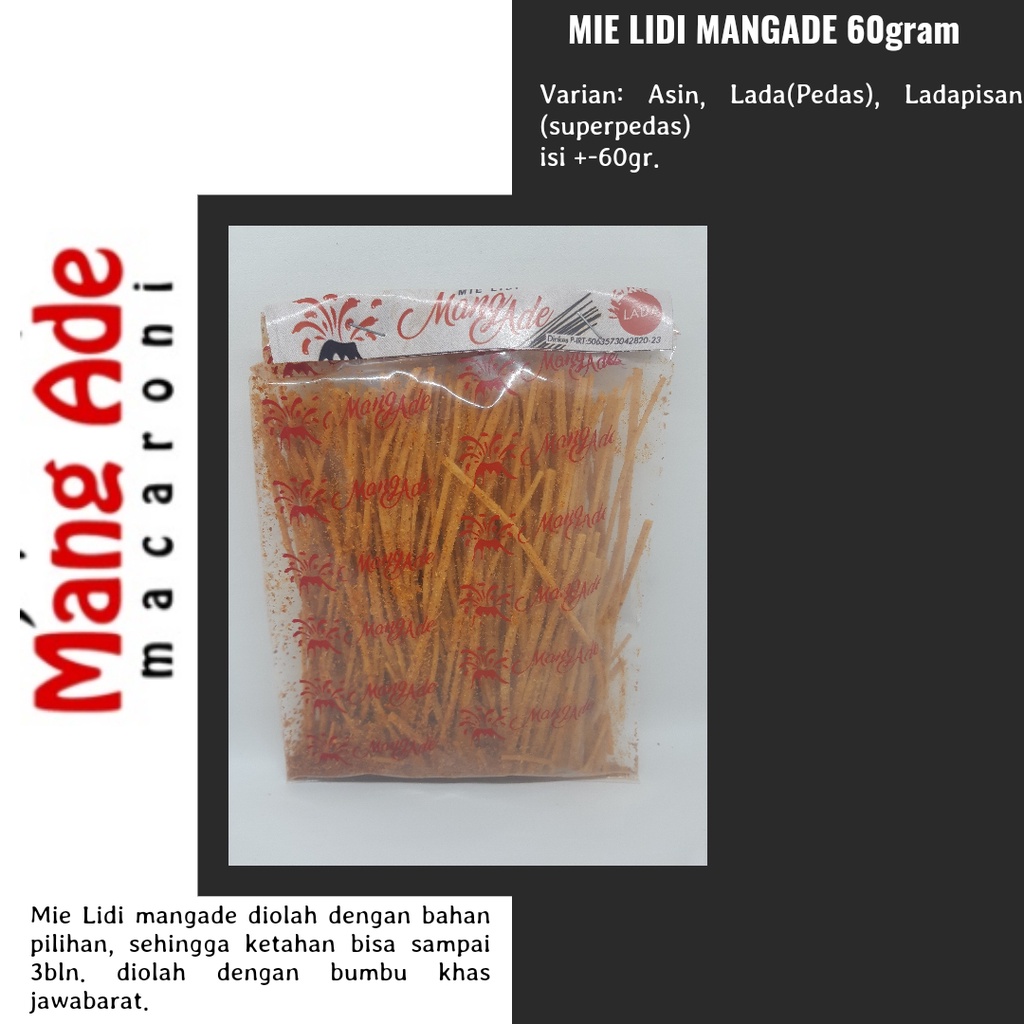 

MIE LIDI MANG ADE PLASTIK 50GRAM