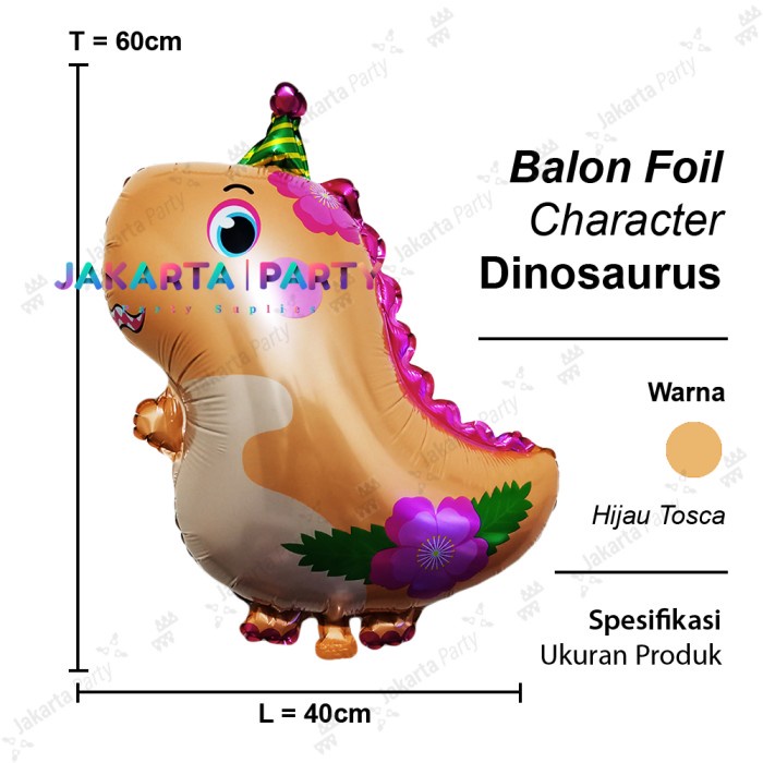 Balon Karakter Dino Topi Coklat / Balon Dino Lucu / Balon Dino Kartun