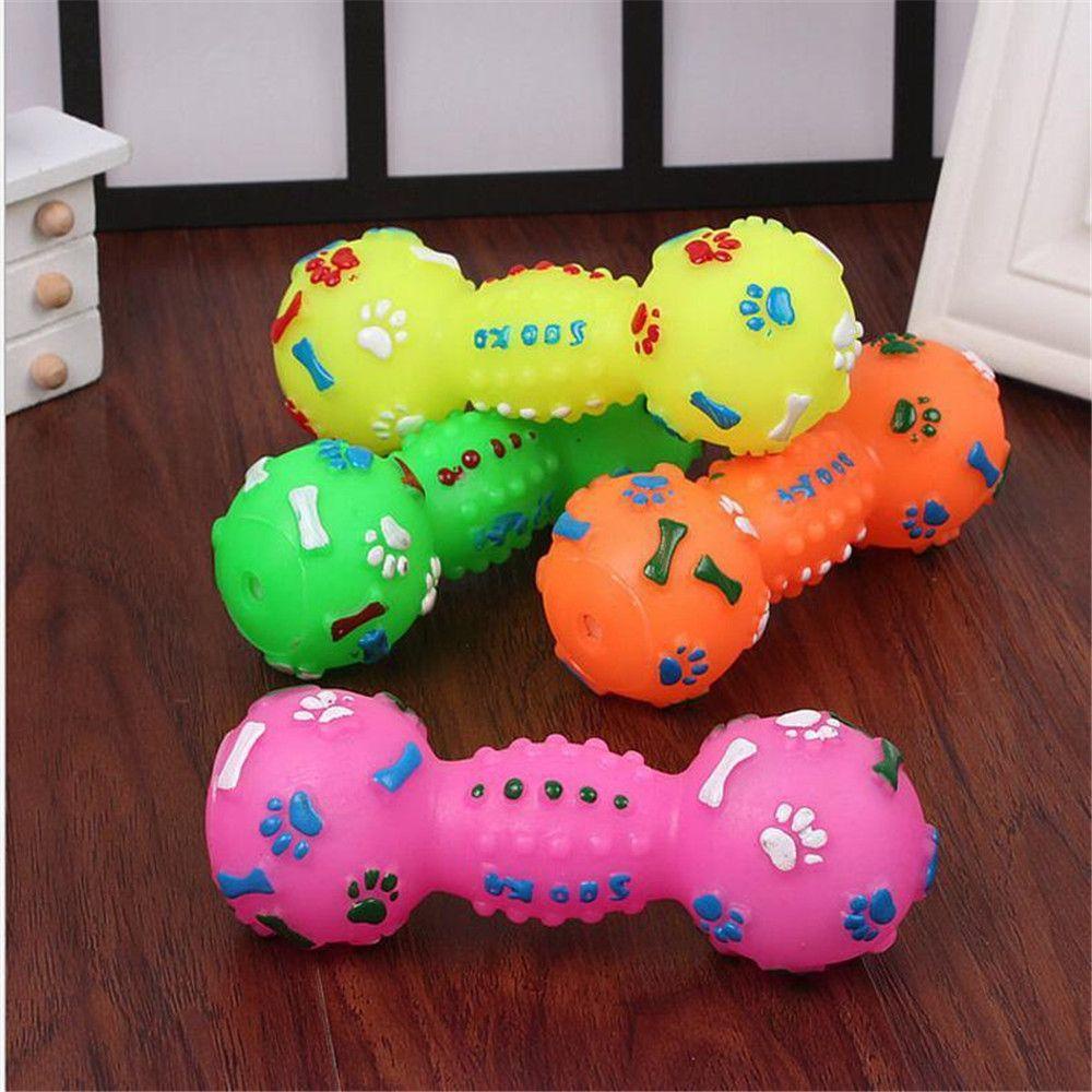 Solighter 2PCS Mainan Mengunyah Anjing Warna Acak Aksesoris Hewan Peliharaan Interaktif Burik Berbentuk Dumbbell