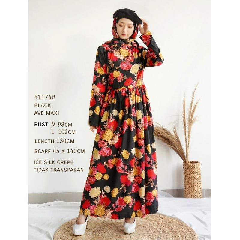 MDLV ~ BM 51174 BLACK AVE MAXI (FREE SYAL)// LONG DRESS // GAMIS IMPORT // FASHION IMPORT