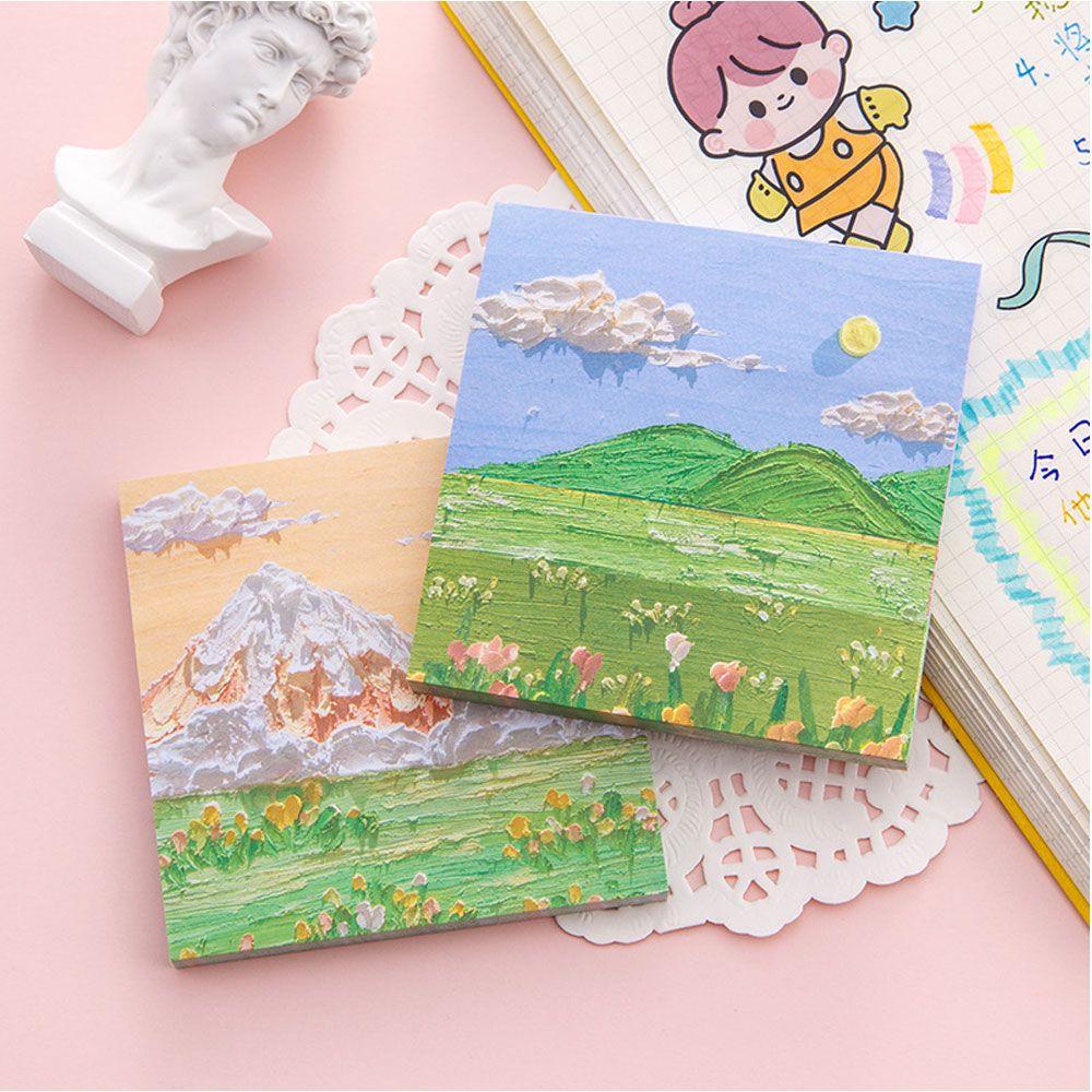 SOLIGHTER Simple Sticky Notes School Notepad Memo Pad Office Self-adhesive Bookmark Notebook Landscape Oil Paintings Stationery Stickers