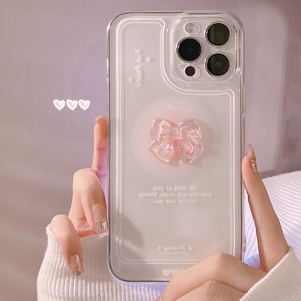 Soft case Bahan Akrilik Tahan Banting Desain Pita Untuk iPhone 11 12 13 Pro max mini XS max xr 7 8 Se20 plus