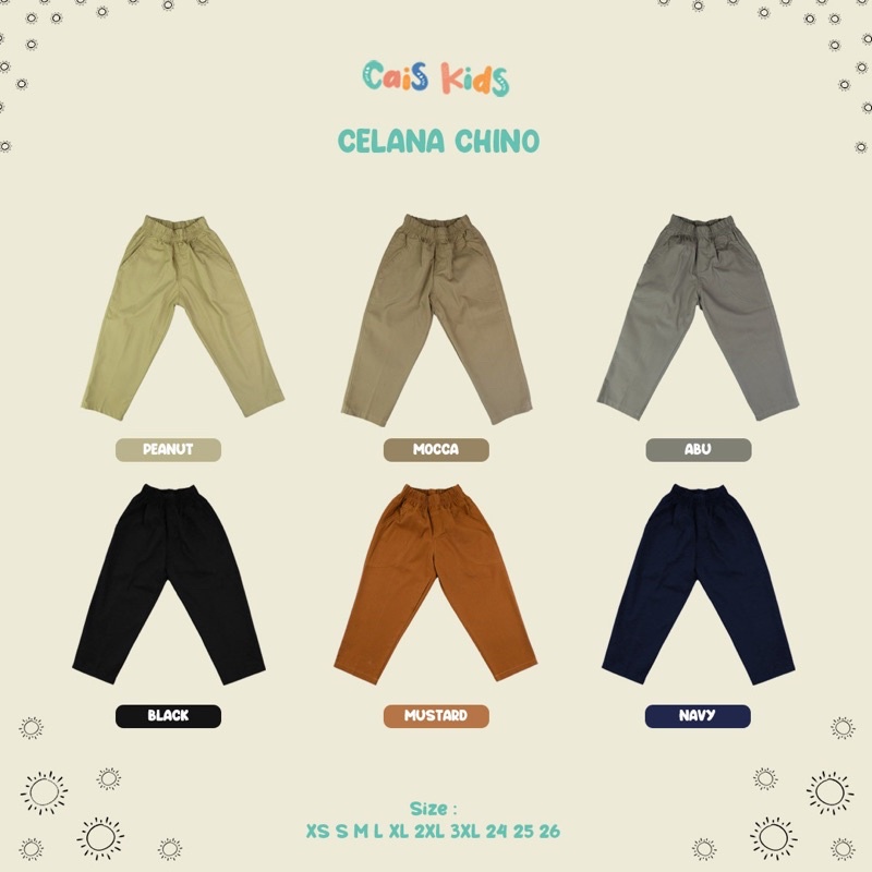 Celana Chino (1) Anak 1 2 3 4 5 6 7 8 9 10 Tahun bahan katun lembut