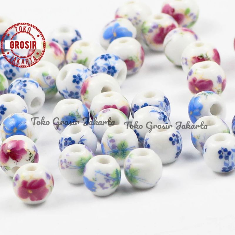 Manik Manik Keramik Beads Motif Bunga Bahan Kerajinan Gelang DIY