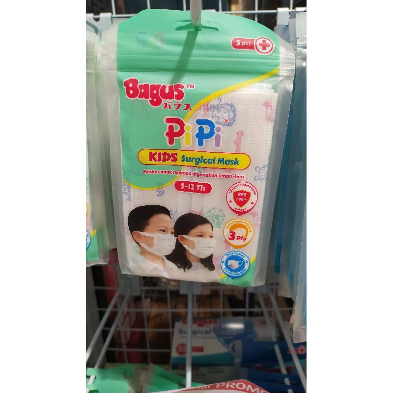 Masker Anak Bagus Kids 3ply isi 5pc / Masker Pipi Bagus Kids Surgical Mask