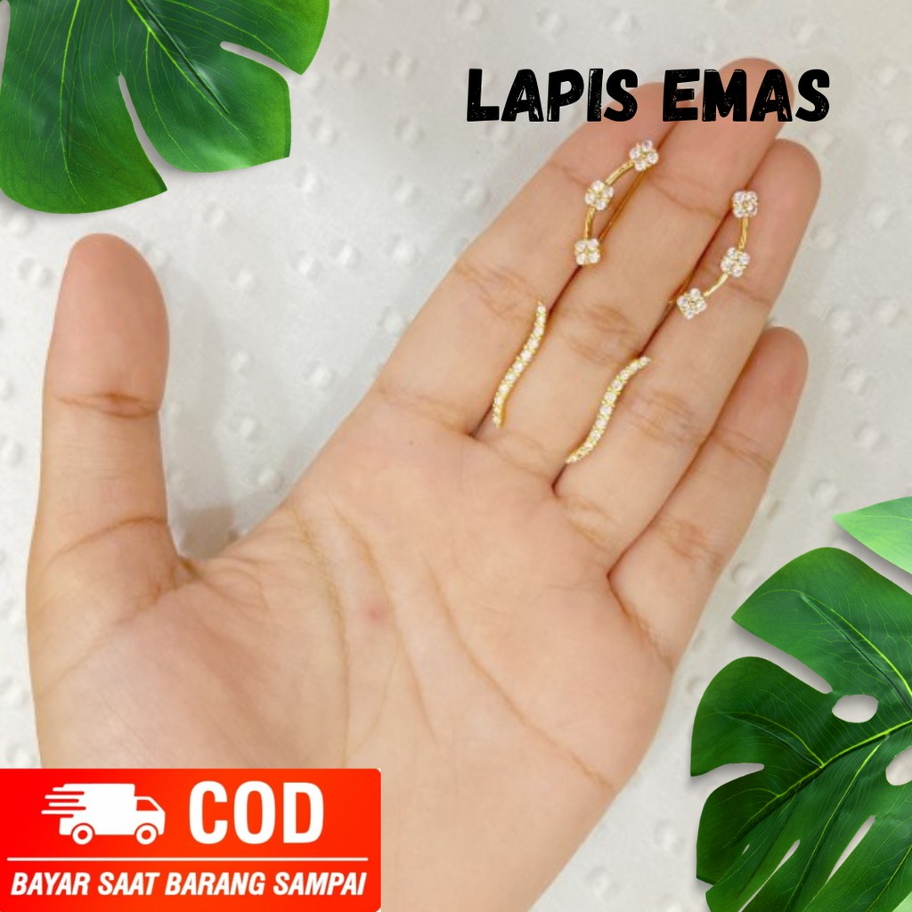anting tindik wanita / Anting tindik Permata Lapis Emas 18k