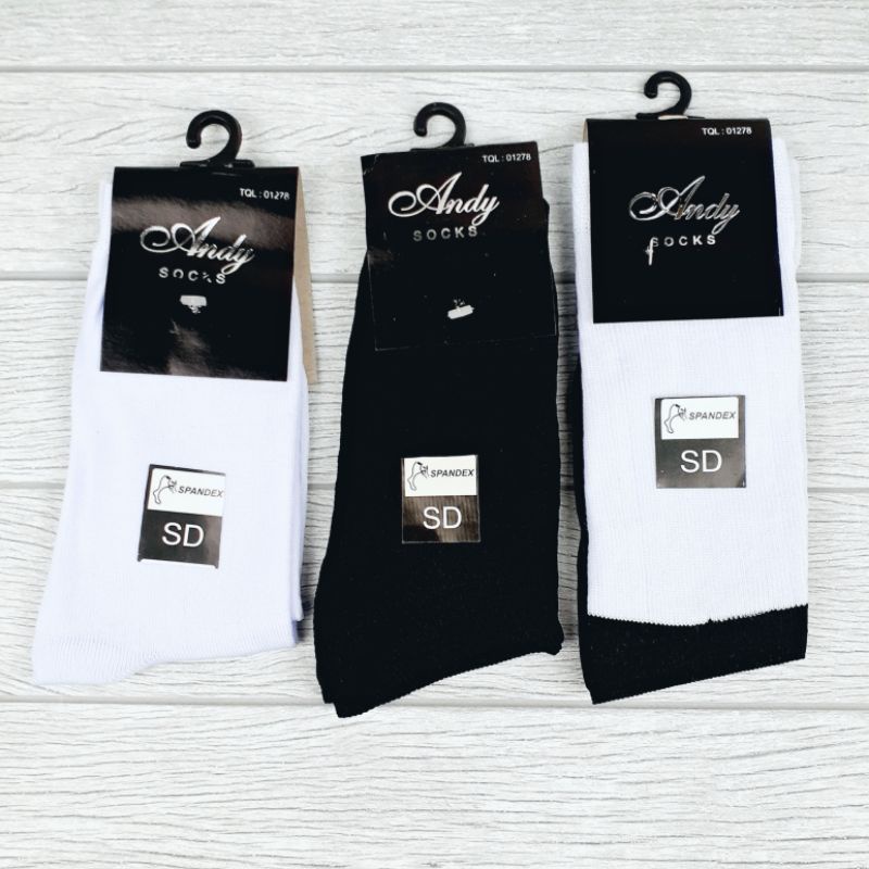 Kaos Kaki Anak SD SMP SMA Andy Sock Sekolah Panjang Hitam Putih Polos Pendek Katun Sebetis Betis Wanita Pria