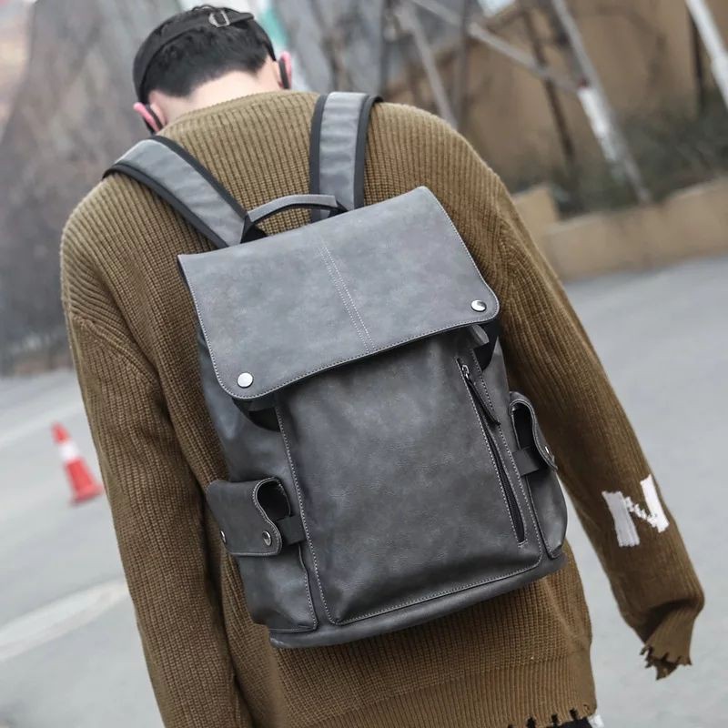 Tas Ransel Laptop Kulit Pria/Wanita Tas Punggung Tas Kekinian Muat Banyak Tas serut