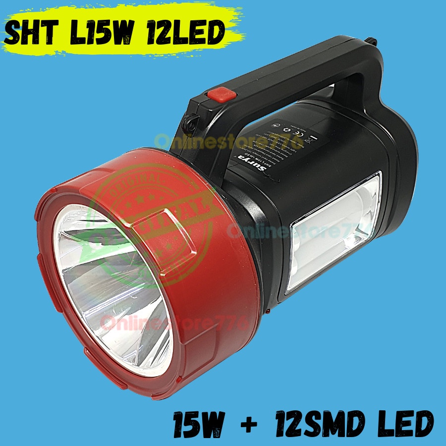 COD Senter Tangan Surya SHT L15W 12LED SMD LED Senter Pegang Sorot 15w 15 watt 12 led