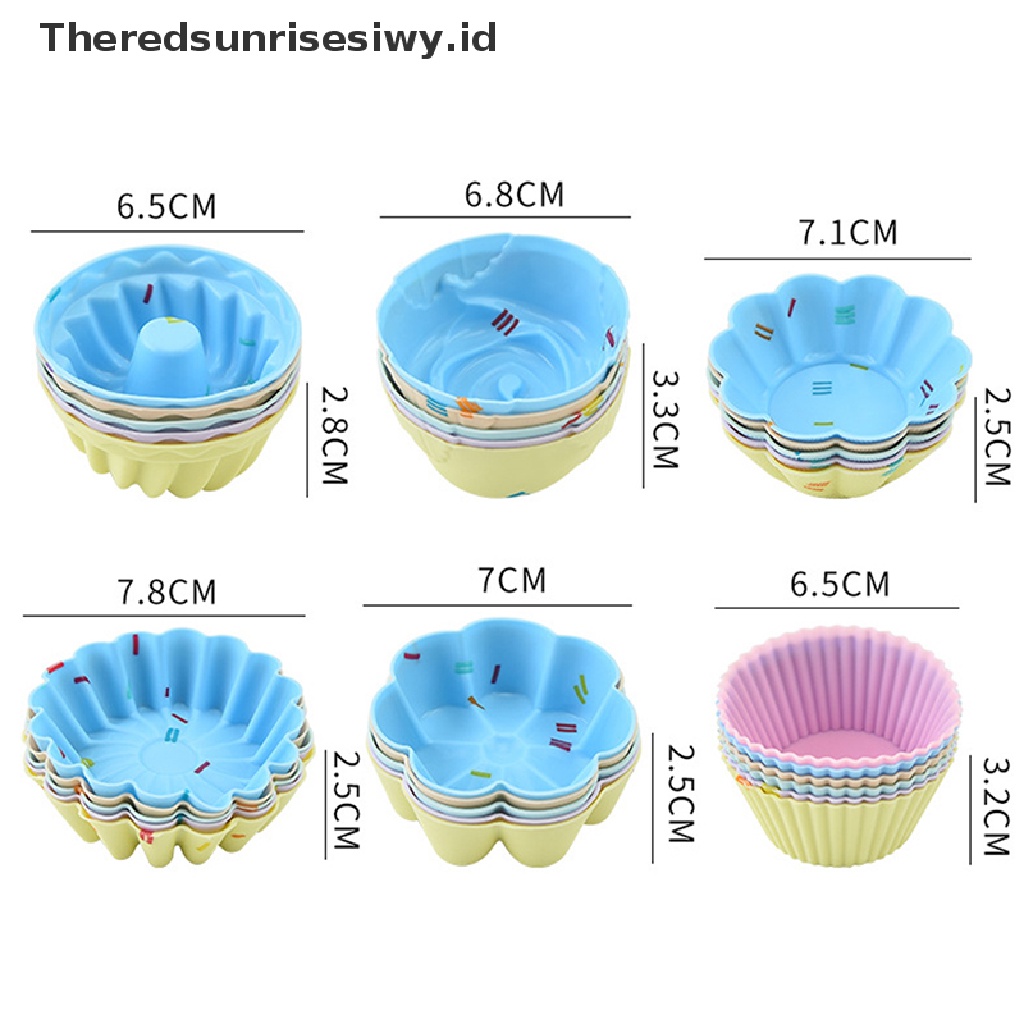 # Alat Rumah Tangga # 5pcs Cetakan Kue Muffin Bentuk Bulat Hati Kotak 3D Bahan Silikon