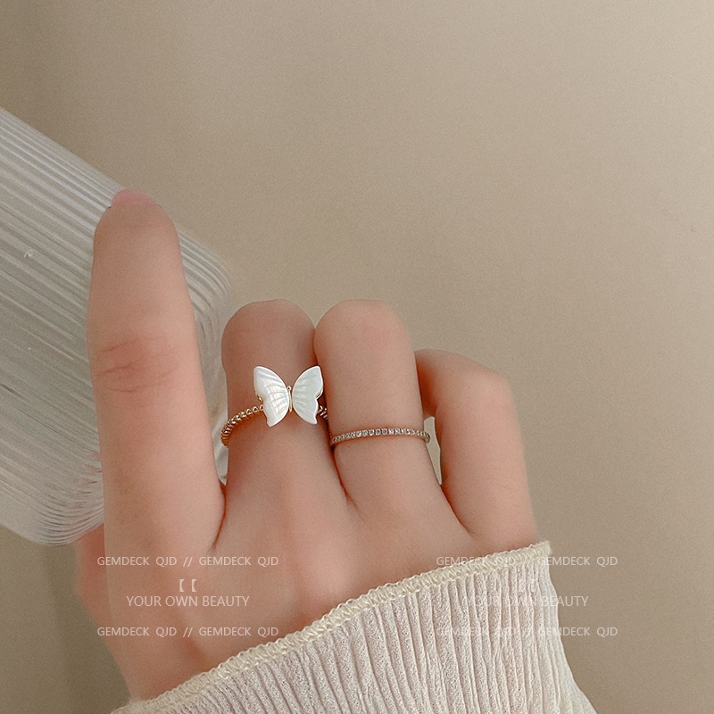 Cincin Model Terbuka Dapat Disesuaikan Desain Kupu-Kupu Gaya Korea Untuk Wanita