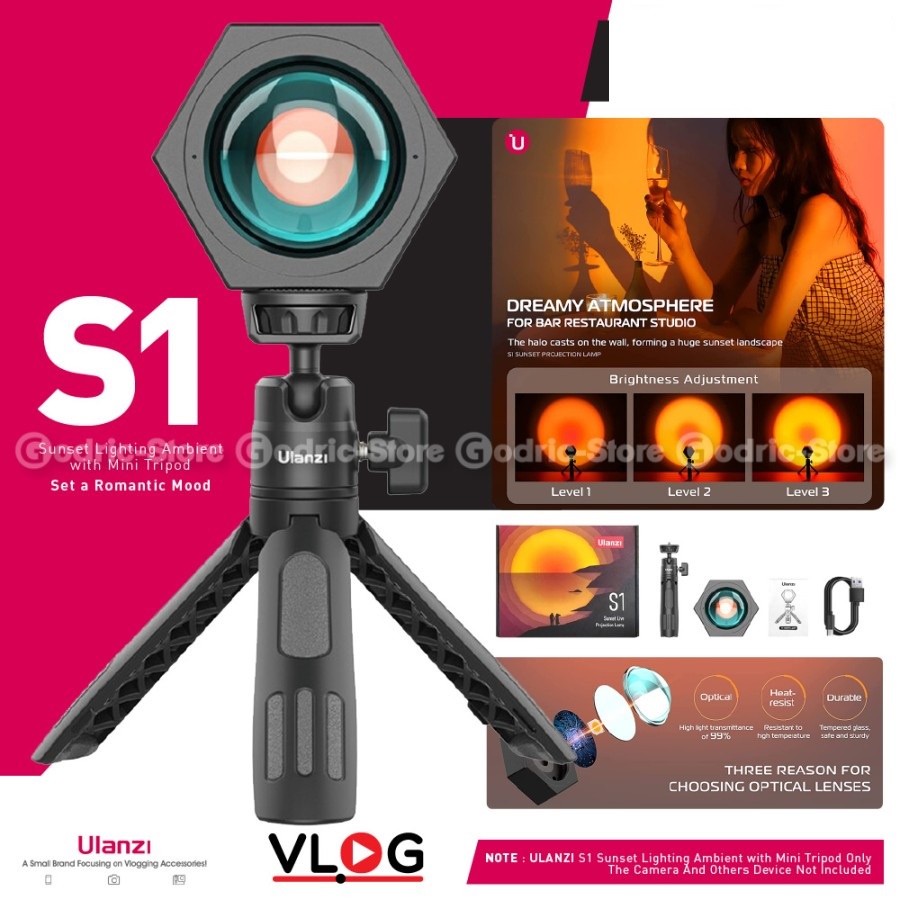 ULANZI S1 Sunset Live Projection Lamp with Mini Tripod Lampu Sun Set Projector