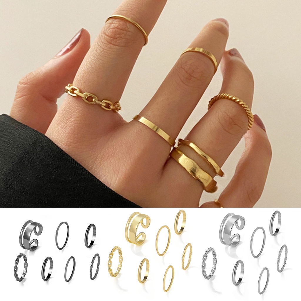 Hu Hu Hu Hu Hu Alat Bantu Pasang Kacamata♡ 7pcs / Set Cincin Knuckle Rantai Simple Untuk Wanita