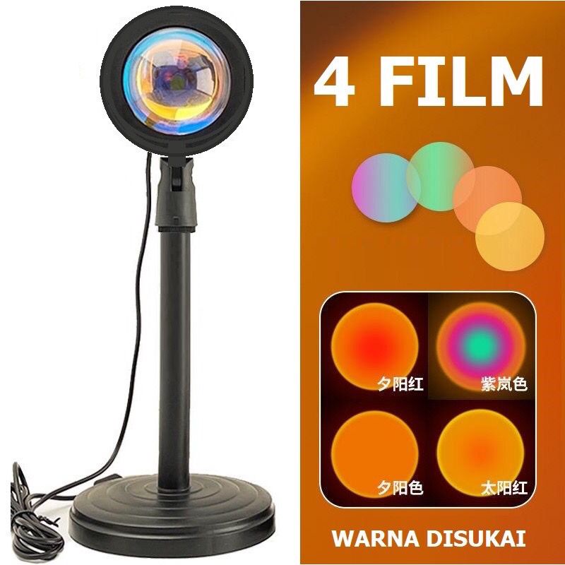 Lampu Sunset Lampu Hias Kamar Lampu Sunset Aesthetic Lampu Tidur Proyektor Lampu Hias Sunset 4 Film 6 Warna