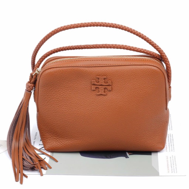 Tory burch leather saddle camera bag