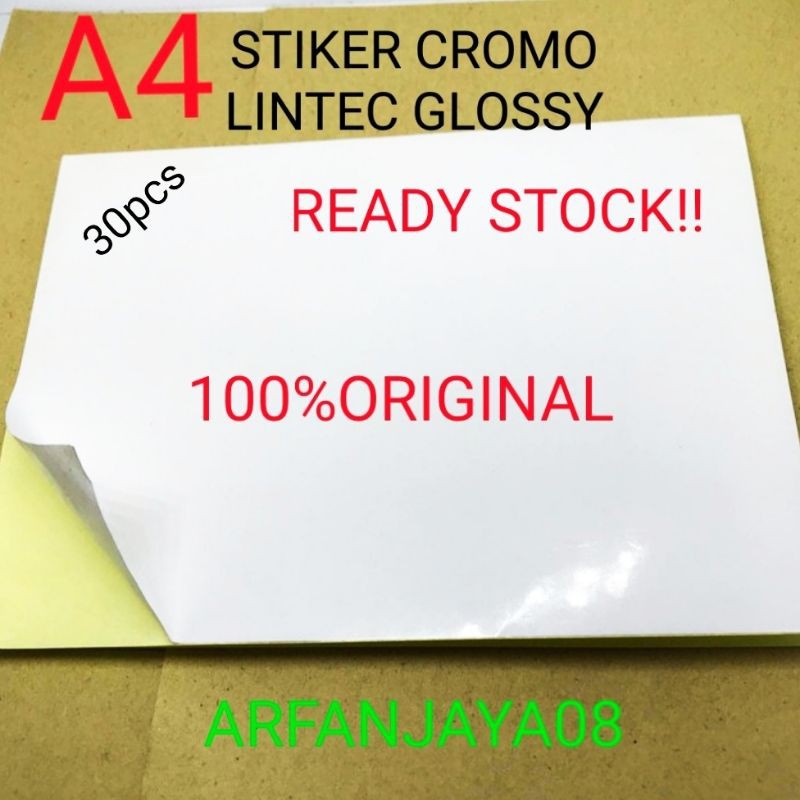 

30pcs BAHAN STIKER CROMO LINTEC GLOSSY POLOS A4 FOLIO. MURAH