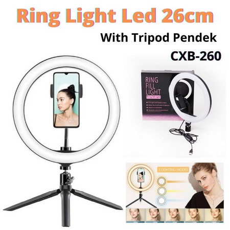 Ring Light Led 26cm + Tripod Selfie Make Up Live Vlog Lampu - Accplus