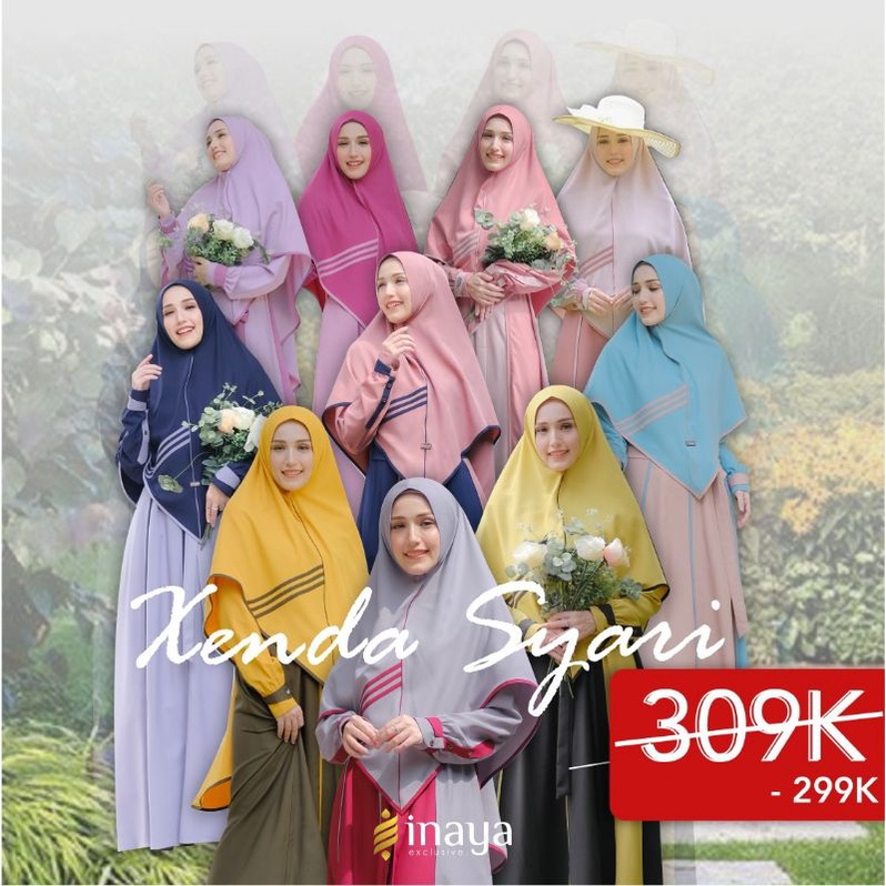 Xenda Syar'i Inaya Set Khimar Milley Armey Maroney Violey Pinkey Silverey Navey Chocey Blackey Cream