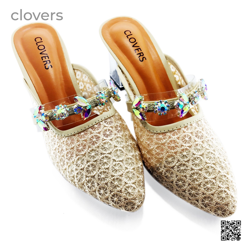 Sandal Wanita Hak Kaca Brukat Clovers Alamanda Sandal Harian Sepatu Wanita Sepatu Wanita Heels Sanda